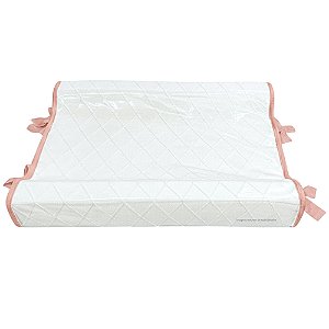 Trocador Anatômico - Tricot Branco / Trama Losango - Com Bordinhas E Laço Em Salmão Rosê