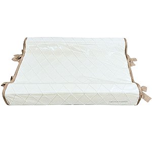Trocador Anatômico - Tricot Branco / Trama Losango - Com Bordinhas E Laço Em Bege Rolex