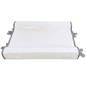 Trocador Anatômico - Tricot Branco / Trama Losango - Com Bordinhas E Laço Em Cinza New Grey