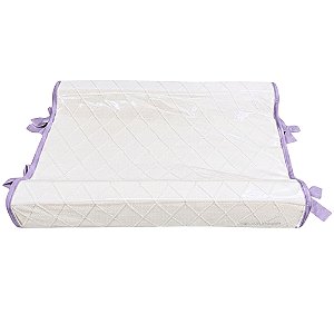 Trocador Anatômico - Tricot Branco / Trama Losango - Com Bordinhas E Laço Em Lilás Atlanta