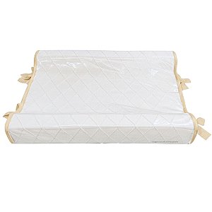 Trocador Anatômico - Tricot Branco / Trama Losango - Com Bordinhas E Laço Em Amarelo Charm