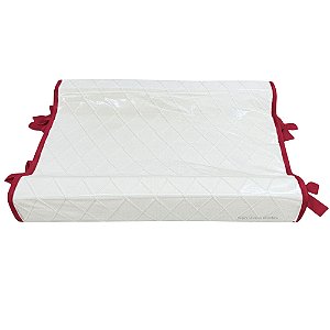 Trocador Anatômico - Tricot Branco / Trama Losango - Com Bordinhas E Laço Em Red Night