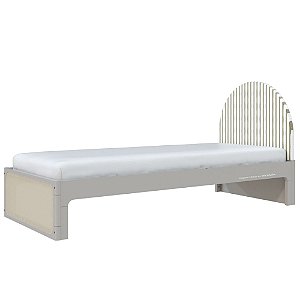Cama Skandi Com Cabeceira Estofada - Sarja Cacto / Cinza