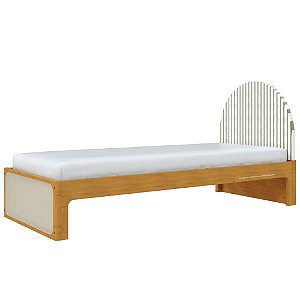 Cama Skandi Com Cabeceira Estofada - Sarja Cacto / Madeira