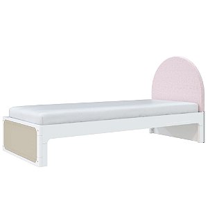 Cama Skandi Com Cabeceira Estofada - Sarja Rose / Branco