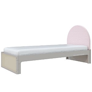 Cama Skandi Com Cabeceira Estofada - Sarja Rose / Cinza