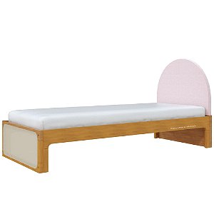 Cama Skandi Com Cabeceira Estofada - Sarja Rose / Madeira