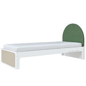 Cama Skandi Com Cabeceira Estofada - Sarja Verde / Branco