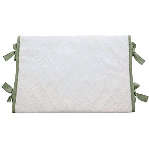 Trocador Reto - Tricot Branco / Trama Losango - Com Bordinhas E Laço Em Verde Limonada