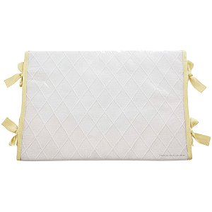 Trocador Reto - Tricot Branco / Trama Losango - Com Bordinhas E Laço Em Amarelo Charm