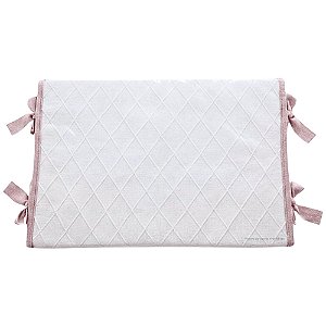 Trocador Reto - Tricot Branco / Trama Losango - Com Bordinhas E Laço Em Rose Tan