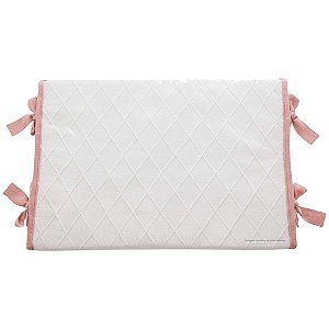 Trocador Reto - Tricot Branco / Trama Losango - Com Bordinhas E Laço Em M. Rosa