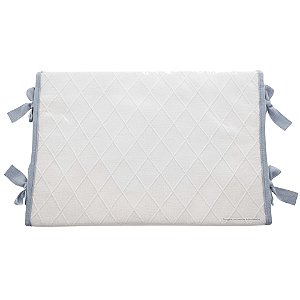 Trocador Reto -Tricot Branco / Trama Losango - Com Bordinhas E Laço Em Azul Dream