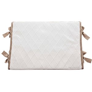 Trocador Reto - Tricot Branco / Trama Losango - Com Bordinhas E Laço Em Marrom Atol