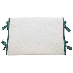 Trocador Reto - Tricot Branco / Trama Losango - Com Bordinhas E Laço Em Verde Senécio