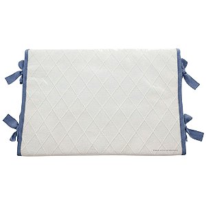 Trocador Reto - Tricot Branco / Trama Losango - Com Bordinhas E Laço Em Azul Tirreno