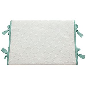 Trocador Reto - Tricot Branco / Trama Losango - Com Bordinhas E Laço Em Verde Maragogi