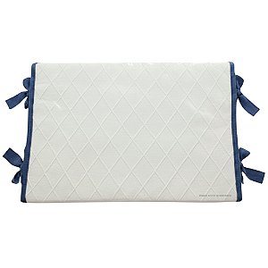 Trocador Reto - Tricot Branco / Trama Losango - Com Bordinhas E Laço Em Azul Profundo