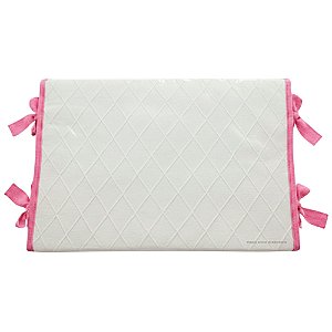 Trocador Reto - Tricot Branco / Trama Losango - Com Bordinhas E Laço Em Rosa Candy