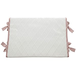 Trocador Reto - Tricot Branco / Trama Losango - Com Bordinhas E Laço Em Rosa Una