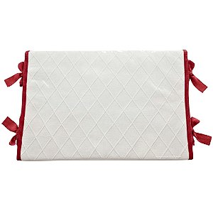 Trocador Reto - Tricot Branco / Trama Losango - Com Bordinhas E Laço Em Red Night