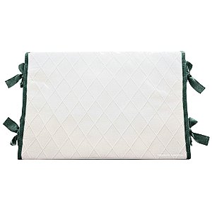 Trocador Reto - Tricot Branco / Trama Losango - Com Bordinhas E Laço Em Verde Eucaliptus