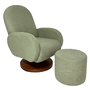 Poltrona De Amamentação Mavie - Com Balanço e Giro - Com Puff - Pé Disco - TB194 - Verde Eucalipto