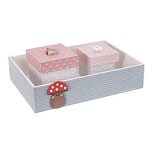 Kit Higiene Para Bebê Com Bandeja E Caixas Decorativas - Bosque - 92052
