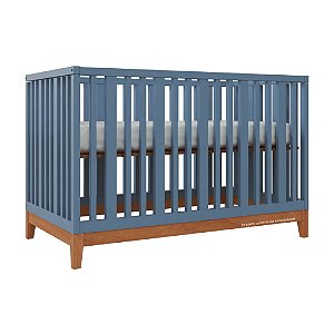 Berço Fio Plus - 2 Em 1 - Azul Sereno / Pés Madeira