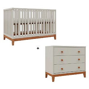 Conjunto Berço + Cômoda Fio Plus - Areia / Pés Madeira