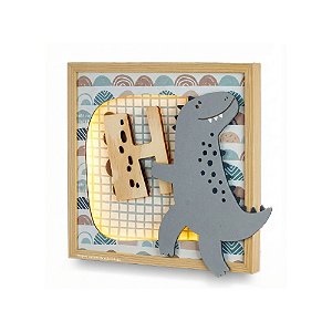 Quadro Infantil Com Luz LED Dino Com Inicial Personalizável - Dinos - 94029 - Personalizado