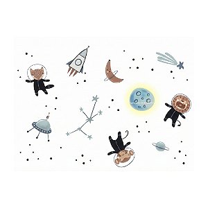 Painel De Parede Infantil Espacial Com Astronautas Maior - Espaço - 69010
