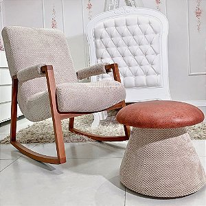 Poltrona De Amamentação Nature - Com Balanço - Tecido 110A - Veludo Bege - prontaentrega