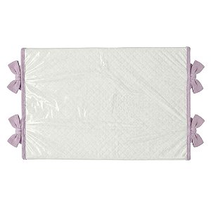 Trocador Reto - Malha Jacquard Branco - Com Bordinhas E Laço Em Lilás Depeche