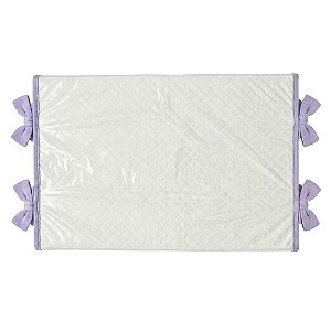 Trocador Reto - Malha Jacquard Branco - Com Bordinhas E Laço Em Lilás Atlanta