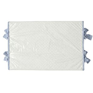 Trocador Reto - Malha Jacquard Branco - Com Bordinhas E Laço Em Azul Blue Sky