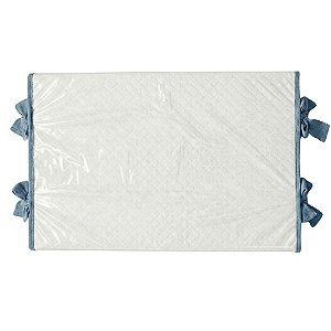Trocador Reto - Malha Jacquard Branco - Com Bordinhas E Laço Em Azul Canto