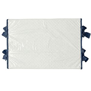 Trocador Reto - Malha Jacquard Branco - Com Bordinhas E Laço Em Azul Marinho Tirreno