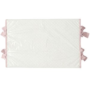 Trocador Reto - Malha Jacquard Branco - Com Bordinhas E Laço Em Rosa Pastel
