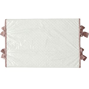 Trocador Reto - Malha Jacquard Branco - Com Bordinhas E Laço Em Rosa Una