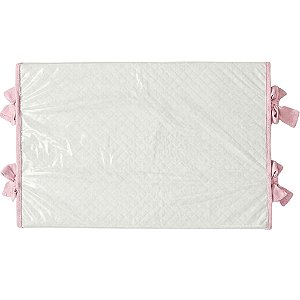 Trocador Reto - Malha Jacquard Branco - Com Bordinhas E Laço Em Rosa Baby