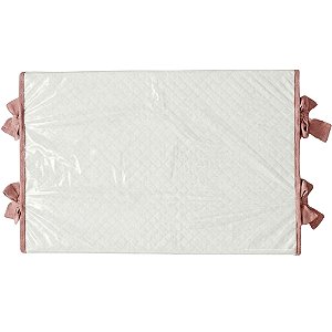 Trocador Reto - Malha Jacquard Branco - Com Bordinhas E Laço Em Rosa Amaralina