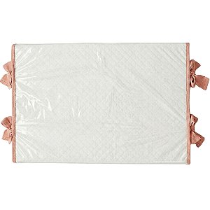 Trocador Reto - Malha Jacquard Branco - Com Bordinhas E Laço Em Salmão Rosê