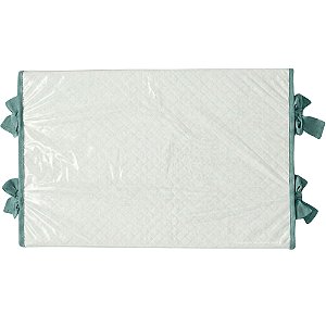 Trocador Reto - Malha Jacquard Branco - Com Bordinhas E Laço Em Verde Senécio