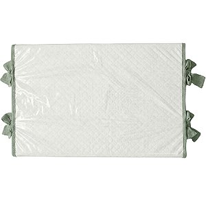 Trocador Reto - Malha Jacquard Branco - Com Bordinhas E Laço Em Verde Plantação