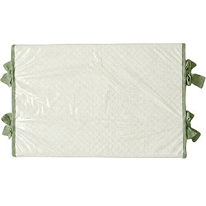 Trocador Reto - Malha Jacquard Branco - Com Bordinhas E Laço Em Verde Limonada