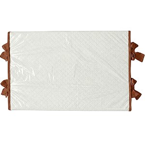 Trocador Reto - Malha Jacquard Branco - Com Bordinhas E Laço Em Marrom Raiz