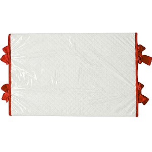 Trocador Reto - Malha Jacquard Branco - Com Bordinhas E Laço Em Vermelho Tomate