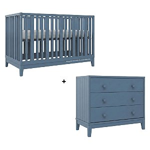 Conjunto Berço + Cômoda Fio Plus - Azul Sereno