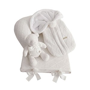 Kit Primeiros Momentos - 4 Peças Em Tricot - Tricot / Trama Losango - Natural Off White